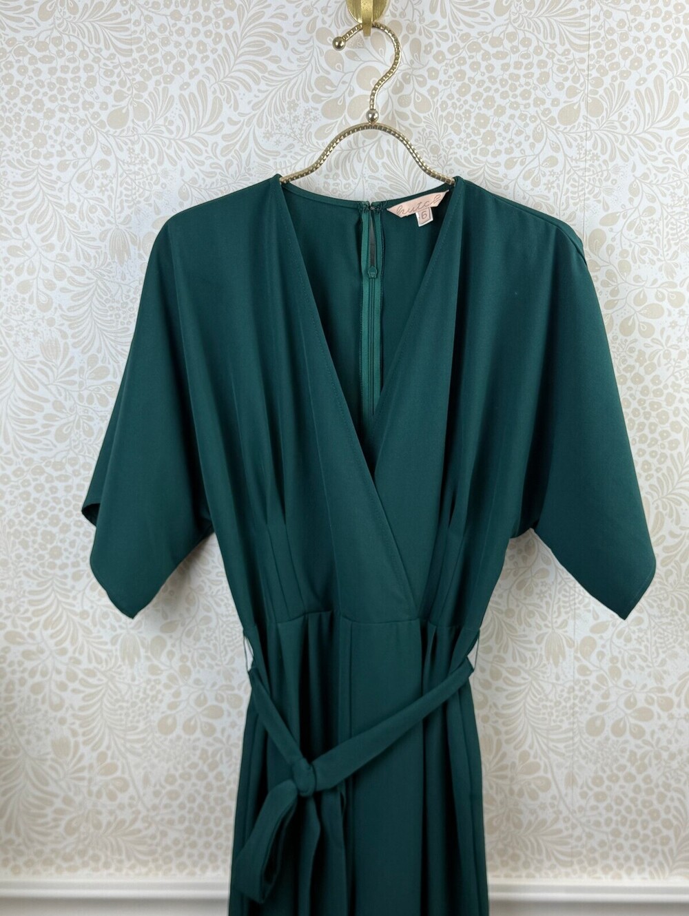 Hutch from Anthropologie Dark Green Wrap-Front V-Neck Belted Jumpsuit - Size - 6 - Picture 7 of 9